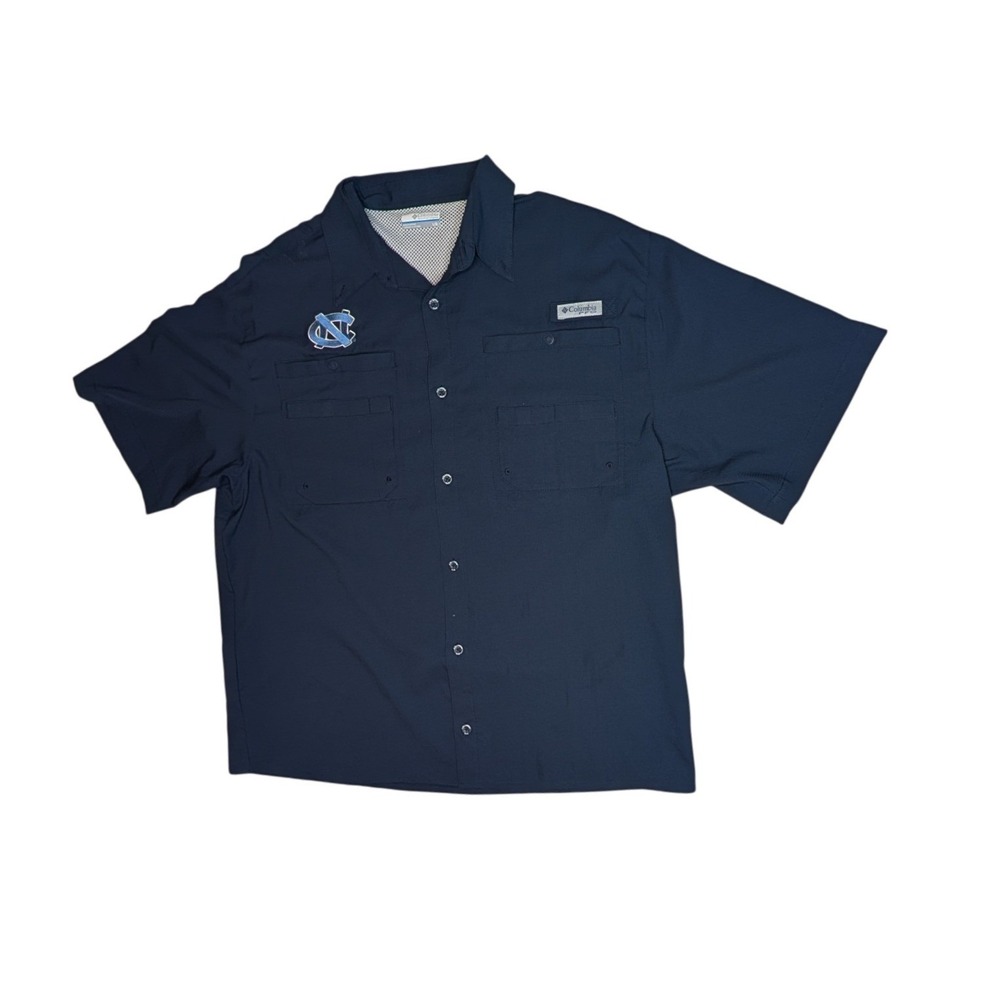 Columbia Fishing Shirt Mens L Navy UNC Tar Heels PFG Tamiami II Vented